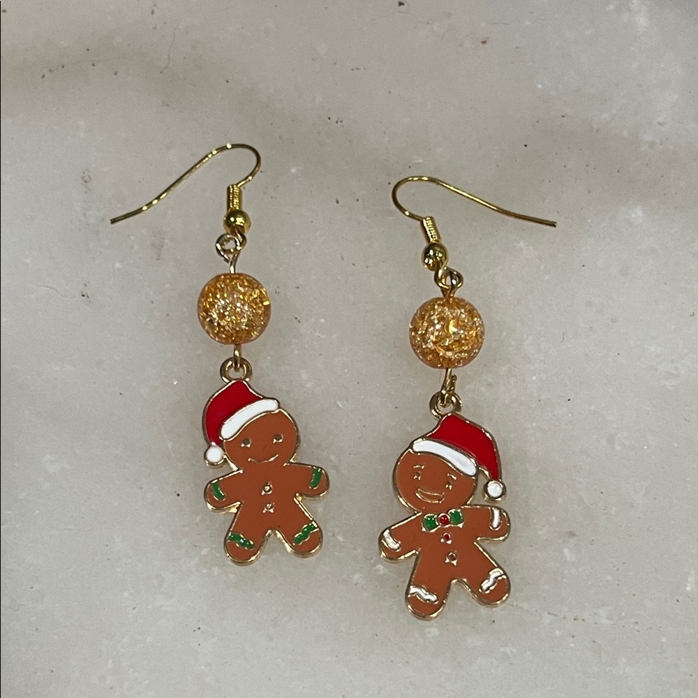 Charming Holiday Gingerbread Earrings with Gold and Red Accents